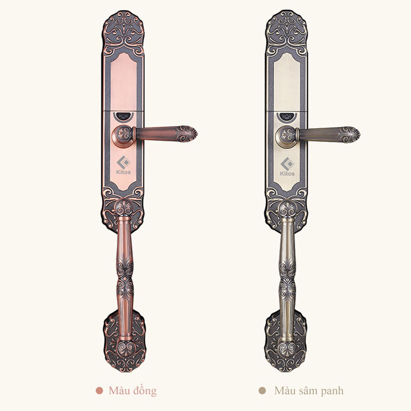 Khóa cửa Kitos C500 hai phiên bản màu đồng đỏ và đồng xanh