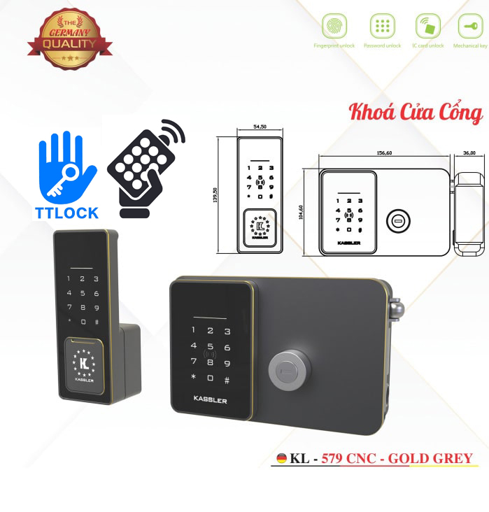 Khóa Cửa Cổng Kassler KL-579 CNC Gold Grey